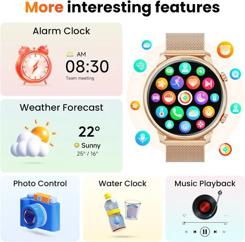 Miniatura 7 de Hwagol Relojes Inteligentes para Mujeres Teléfonos Android iPhone Compatible (Llamada Bluetooth), Rastreador de Fitness Redondo de 1.39'' Monitor