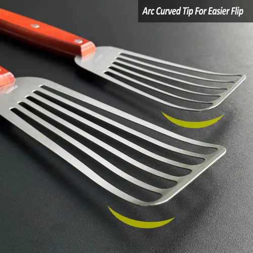 Miniatura 4 de Paquete de 2 espátulas de pescado, espátulas ranuradas de acero inoxidable para voltear, girar, freír y asar, espátulas ranuradas de metal de 3 x 6