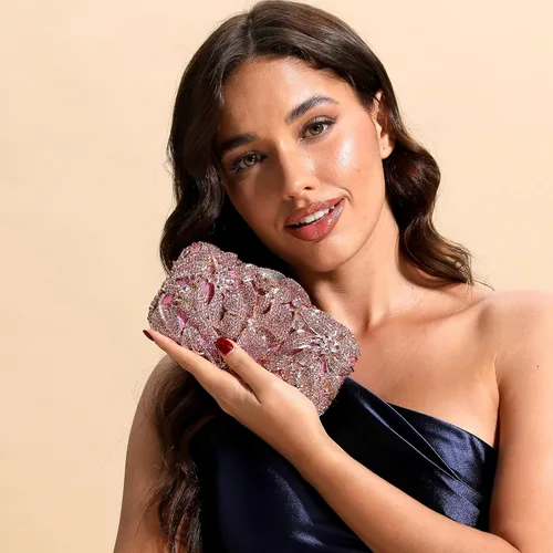 Miniatura 2 de Boutique De FGG Elegante flor mujer cristal noche embrague bolsos boda fiesta nupcial Rhinestone bolso monedero
