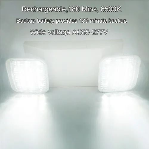 Miniatura 8 de Lámpara LED de emergencia – Luces comerciales y de salida con batería de respaldo (2 cabezales cuadrados) – Ajustable para el hogar y negocios – CA