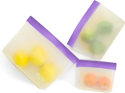 Miniatura 13 de MUMI Piccolo Bolsas reutilizables con cremallera, juego de 3 bolsas de silicona con cierre hermético Bolsas reutilizables con cierre hermético Azul