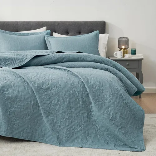 Miniatura 12 de Hansleep - Juego de edredón de tamaño King en verde oliva - Colcha de damasco ultrasónica para todas las estaciones, juego de ropa de cama suave