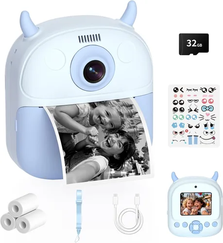 Miniatura 9 de Cámara de impresión instantánea para niños, regalo de cumpleaños para niños de 3 a 12 años, cámara digital selfie con video de 1080P y pantalla