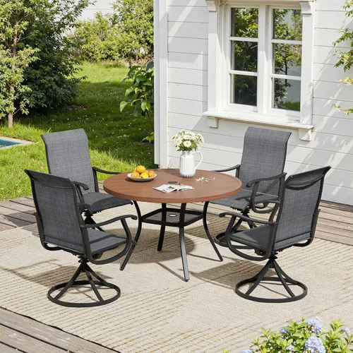 Miniatura 9 de VICLLAX Muebles pequeños de exterior de 3 piezas, 2 sillas giratorias de patio y mesa redonda pequeña para 2, sillas de carbón oscuro y negro