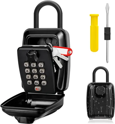 Miniatura 10 de Caja de bloqueo de llaves TEUEN para exterior, caja de bloqueo resistente impermeable con montaje en pared para llave de casa, caja de seguridad