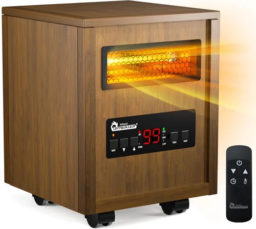 DR. INFRARED HEATER DR-123 - Calentador de espacio portátil para interiores con control remoto, calefacción dual de 1500 W, 4 ruedas para movilidad,