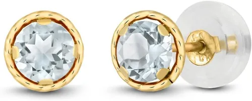 Miniatura 17 de Gem Stone King Aretes redondos de oro amarillo de 14 quilates con piedra natal Redondos de 0.157 in Aretes de oro para mujeres y hombres