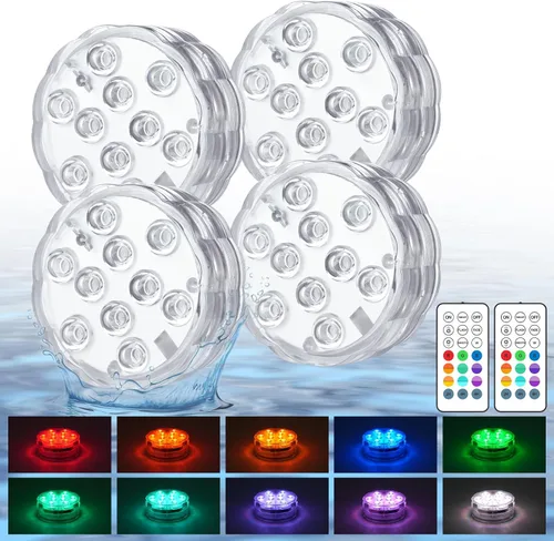 Miniatura 12 de Luces de piscina recargables con control remoto, 16 luces LED sumergibles que cambian de color, impermeable para piscina enterrada, estanques