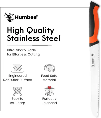 Miniatura 5 de Cuchillo de pan dentado de 10 pulgadas, cuchillo de hoja de acero inoxidable de alto carbono premium para pan con mango ergonómico, certificado NSF