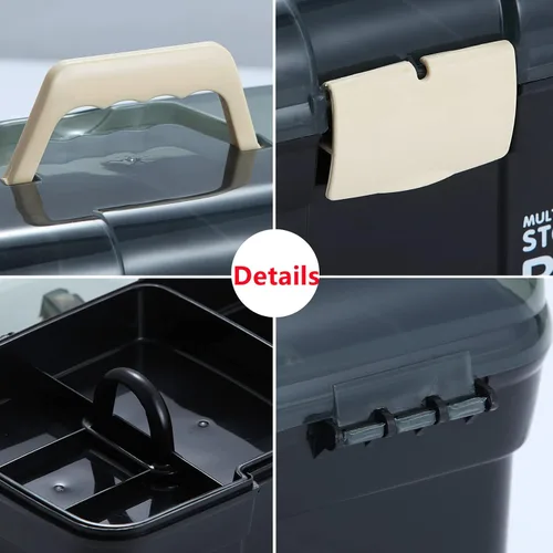 Miniatura 4 de Kinsorcai Organizador de caja de plástico de 11 pulgadas con bandeja extraíble, organizador de costura, suministros de manualidades y arte, caja