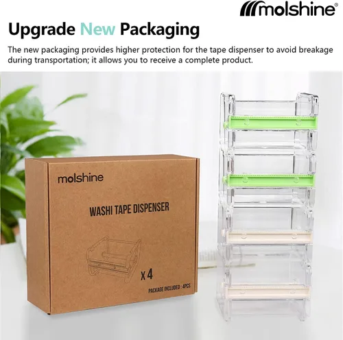 Miniatura 6 de molshine Paquete de 2 dispensadores de almacenamiento de cinta adhesiva transparente para escritorio, cortador de cinta, soporte de rollo de cinta