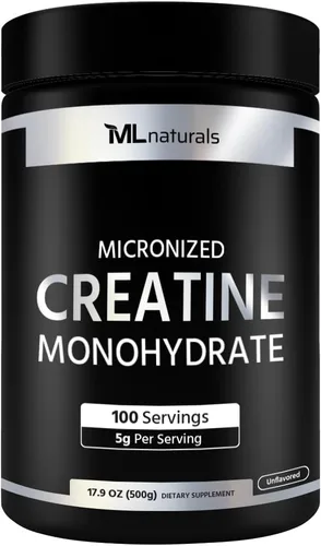 ML Naturals Monohidrato de creatina micronizada 0.18 oz (por porción) - 500g (17.6oz) - 100 porciones - Apoya el crecimiento muscular y la fuerza -