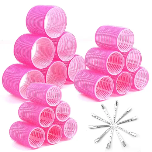 Cludoo - Juego de rizadores de cabello jumbo con pinzas, 28 piezas de rodillos de autoagarre para volumen y rizos - 6.3cm, 4.3cm, 3.7cm para cabello
