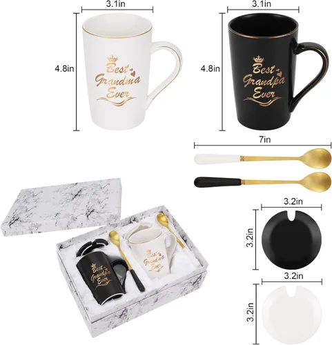 Miniatura 6 de Cabtnca Regalos para abuelos, el mejor juego de tazas para abuela y abuelo, regalos de Navidad para abuela y abuelo de nieta y nietos, 14Oz Negro &