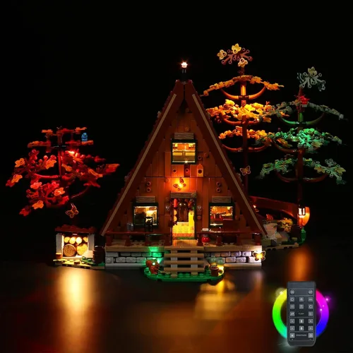 VONADO Kit de luces LED compatible con Lego A-Frame Cabin 21338, control remoto, iluminación compatible con Lego 21338 (sin modelo, solo luces)