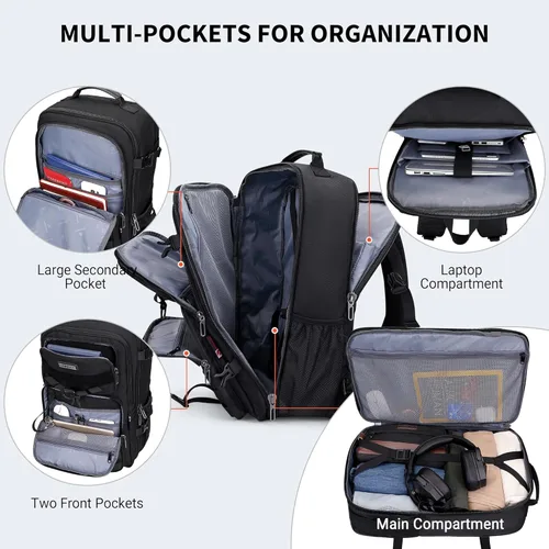 Miniatura 4 de WITZMAN Mochila de viaje de mano para hombre, grande, convertible de 45 litros, ajuste de 17 pulgadas, mochila 3 en 1, para aerolínea aprobada Negro
