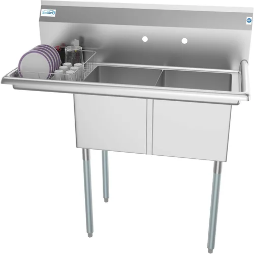 Miniatura 10 de KoolMore Fregadero de Preparación y Utilidad de Cocina Comercial NSF de Acero Inoxidable de 2 Compartimentos con Escurridor - Tamaño del Tazón 14" x