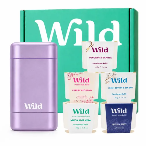 Miniatura 9 de Wild - El Kit Inicial Completo - Estuche Negro con Recargas en una Variedad de Aromas Frescos 5 x 40ml - Desodorante Recargable y Sin Aluminio