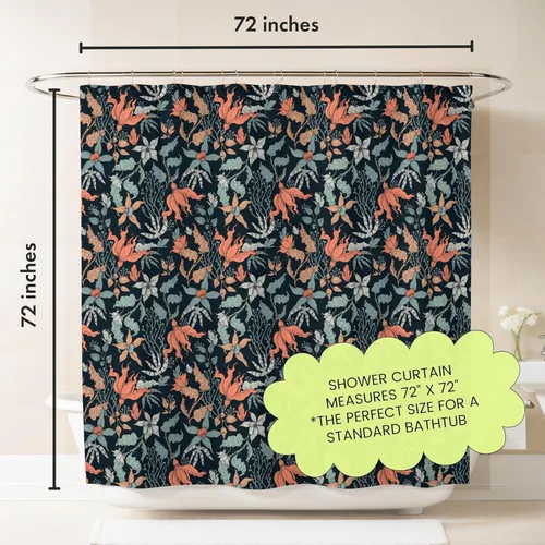 Miniatura 3 de Cortina de ducha con estampado floral coral oscuro - Patrón de flores negras moderno melancólico - Decoración moderna para el hogar - Cortina