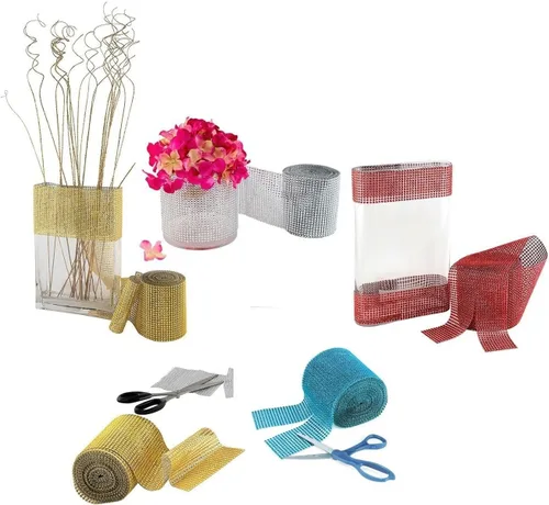 Miniatura 3 de Cinta de malla de diamantes de imitación de calidad suprema, rollo brillante a granel para manualidades, decoración de fiestas, 24 filas, 1 rollo