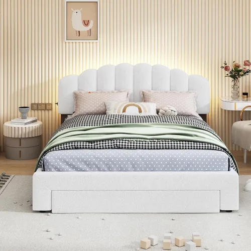 Miniatura 14 de SOFTSEA Cama de tamaño Queen con luz LED, plataforma de terciopelo con cabecero copetudo para niños, adolescentes y adultos, cama de plataforma