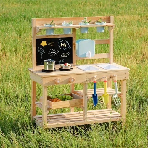 Miniatura 9 de ROBUD Cocina de Barro para Niños al Aire Libre, Cocina de Madera para Jugar al Aire Libre, Cocina de Barro para Niños con Fregadero y Grifo