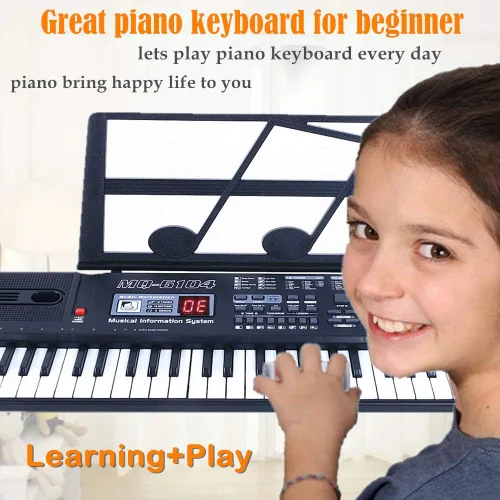 Miniatura 5 de Semart Teclado de piano para niños Teclado eléctrico de música digital de 61 teclas para principiantes piano portátil w/LCD pantalla micrófono cable