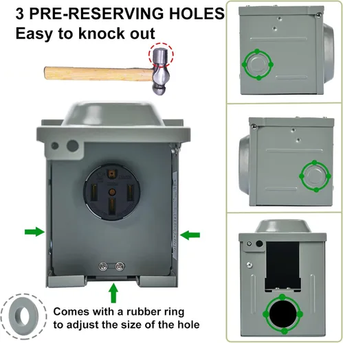 Miniatura 2 de EyGde Caja de toma de corriente RV de 50 amperios 125 V/250 V, cerrada, con cerradura para exteriores, mejorada, NEMA 14-50R, enchufe de receptáculo