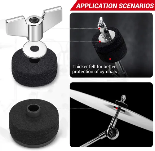 Miniatura 4 de Facmogu 13 piezas de accesorios de repuesto para platillos, embrague estándar Hi-Hat, almohadillas de fieltro para platillo de tambor incluyen Negro