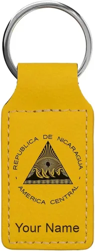 Miniatura 22 de LaserGram Llavero rectangular, bandera de Nicaragua, grabado personalizado incluido, Bambú