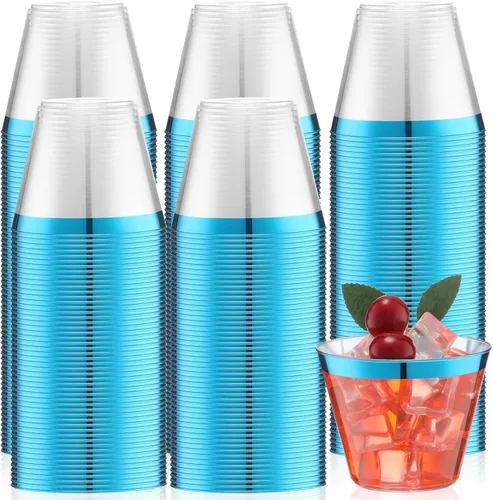 Miniatura 9 de Lounsweer 100 piezas de vasos de plástico con borde de 9 onzas, vasos de cóctel transparentes para boda, vasos de vino desechables resistentes