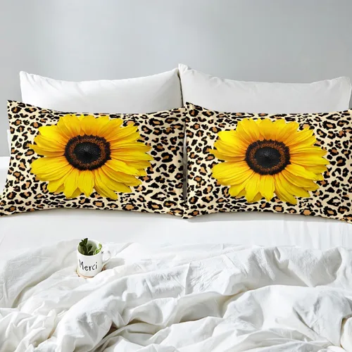 Miniatura 5 de Erosebridal Funda de edredón de leopardo, juego de cama de girasol, diseño abstracto de piel de guepardo para niños, niñas y mujeres, hombre, funda