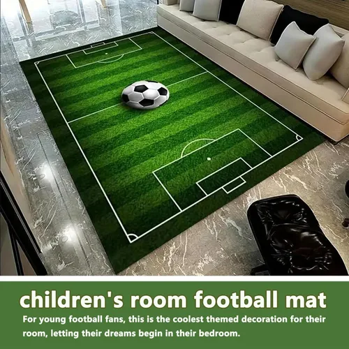 Miniatura 5 de Alfombra de campo de fútbol infantil de 2.6 x 4 pies para dormitorio de niños, alfombra de campo de fútbol verde antideslizante, alfombra