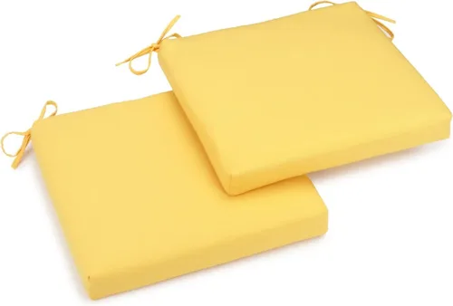 Blazing Needles, L.P. - Cojín para silla de sarga para interiores, 20 x 19 pulgadas, color amarillo, 2 unidades Conjunto de sol amarillo
