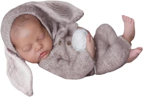 Miniatura 9 de Accesorios para sesión de fotos de bebé recién nacido, sombrero de punto de ganchillo, disfraz, sombrero de rayas, pantalones, mono, accesorios