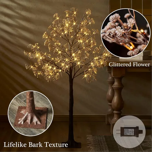 Miniatura 7 de Hairui Árbol de Flores Artificiales de Gypsophila con Luces 5 Pies 126 LED, Árbol de Ramas de Gypsophila Preiliminado para Decoración de Bodas