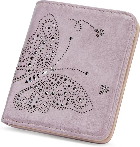 KITEVIUN Pequeña cartera RFID para mujer, ultrafina, delgada, mini, compacta, plegable, con bolsillo, para mujer, púrpura (01-purple)