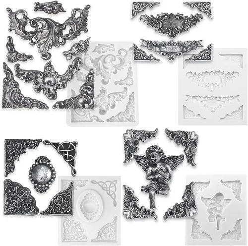 Miniatura 6 de Funshowcase Molde de silicona con marco de etiqueta de ángel para decoración de pasteles, arcilla polimérica, 4