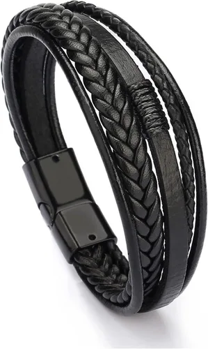Pulseras de cuero para hombre, pulseras de cuero trenzado multicapa con cierre magnético, pulsera ajustable para niños