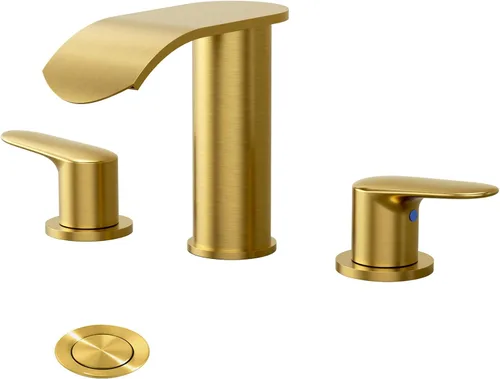 Miniatura 13 de WOWOW Grifo de Baño Cascada 3 Orificios 8 Pulgadas Extendido Grifo de Lavabo de Baño, Dos Manijas Grifos de Lavabo de Tocador con Desagüe Pop-up