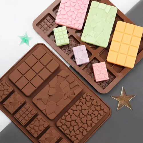 Miniatura 6 de ROTADM - Juego de moldes de silicona para chocolate con forma mixta, 3 piezas de mini gofre, corazón y barra cuadrada para barras de proteínas