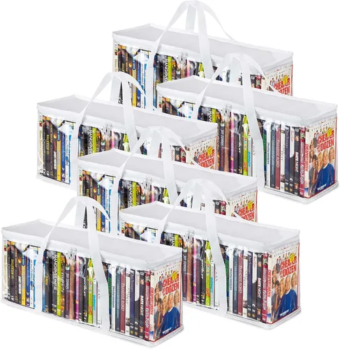 Stock Your Home Bolsas de almacenamiento de DVD (Set de 6) Bolsa organizadora de medios para DVDs, CDs, Discos Blu Ray, Estuches de películas, Cajas