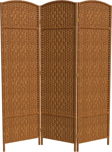 Miniatura 19 de Divisor de ambiente resistente de 6 pies, pantalla de privacidad plegable de fibra de ratán con patrón de diamante, Madera, Mocha oscuro