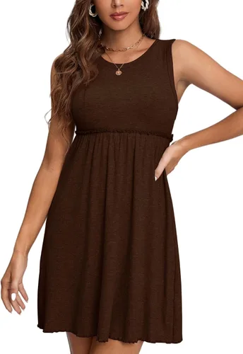 Miniatura 5 de LYANER Vestido corto sin mangas con cuello redondo y ribete de volantes para mujer