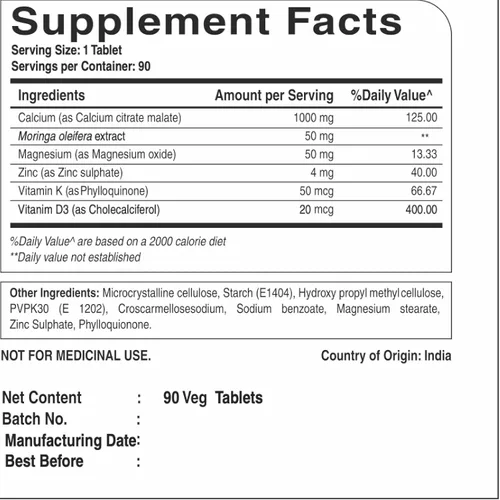 Miniatura 5 de Pure Nutrition Ultra Citrato de calcio de 1000 mg suplemento de calcio altamente absorbible con malato de citrato de calcio, vitamina D, zinc