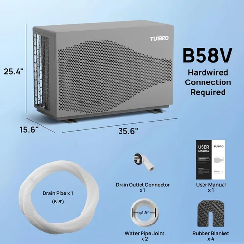 Miniatura 6 de TURBRO Bomba de calor para piscina, calentador de piscina de 18,000 BTU para piscinas sobre el suelo, hasta 6,000 galones, 5.5 COP