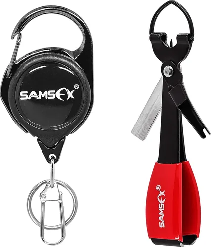 Miniatura 7 de SAMSFX Herramienta para atar nudos de pesca, pinzas de pesca con mosca multifuncionales con retractor, hilo de pesca Knot Tyer, nudos de uñas