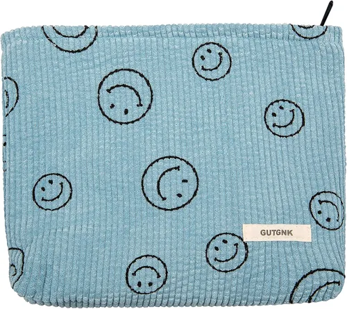 Miniatura 16 de Bolsa de maquillaje para mujeres, bolsa de cosméticos de pana con diseño estético, bolsa de mano para damas, estuche para lápices para niñas, lindo
