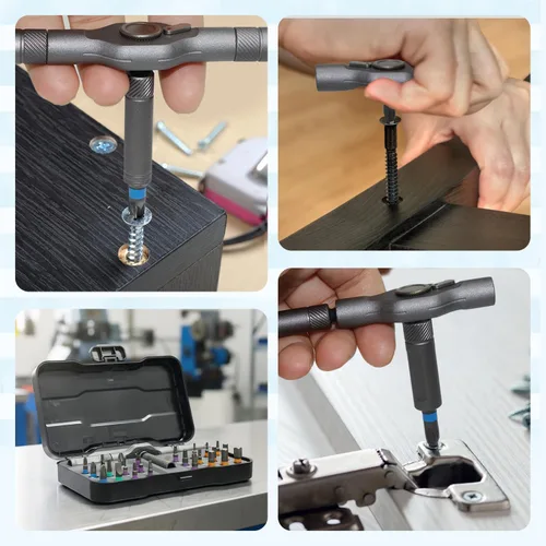 Miniatura 7 de Juego de destornilladores magnéticos 24 en 1, juego de destornilladores magnéticos para bricolaje con mango de trinquete desmontable, adecuado