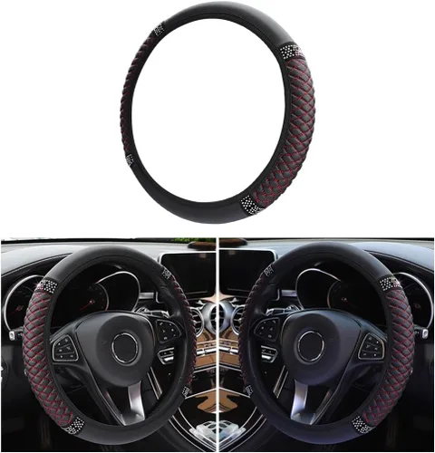 Miniatura 10 de Osilly Funda brillante para volante de automóvil, 15 pulgadas, con diamantes de imitación brillantes, piel suave, protector elástico, para mujeres